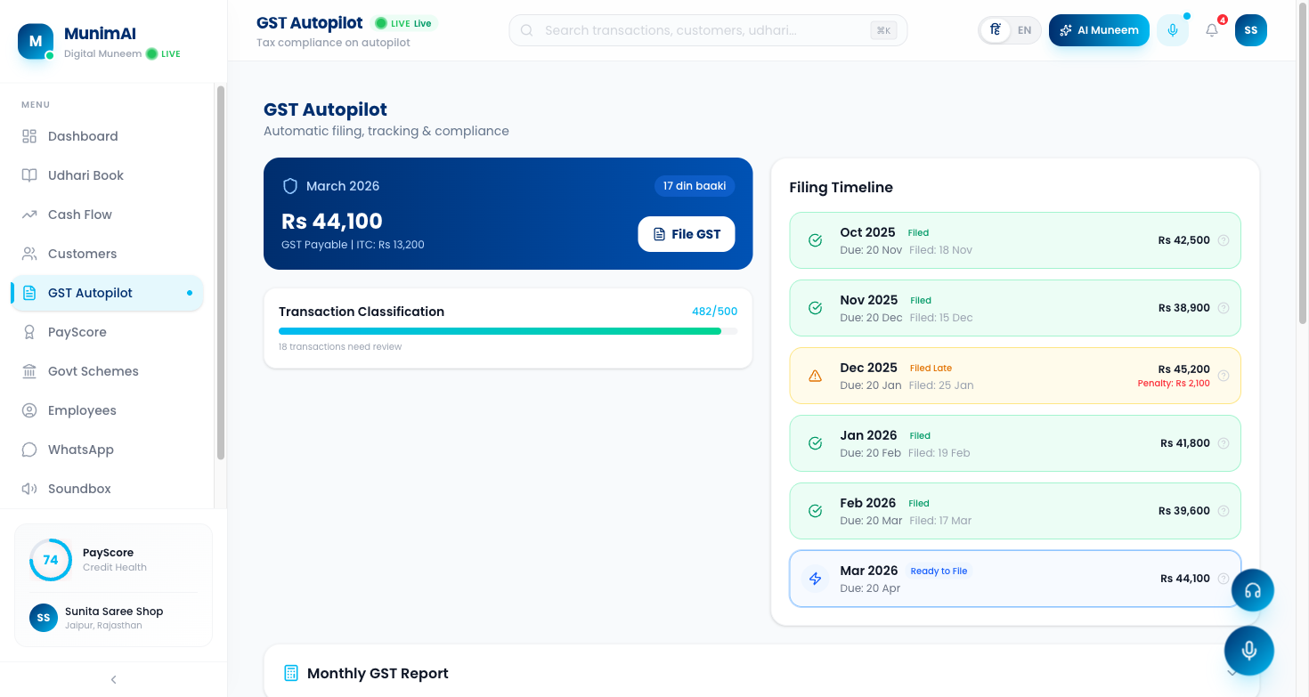 GST Autopilot with filing timeline and tax optimization